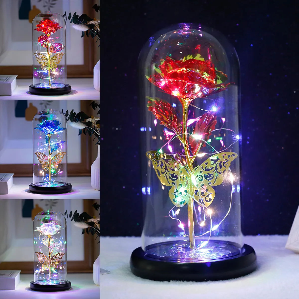 Enchanted Galaxy Rose with LED Butterflies