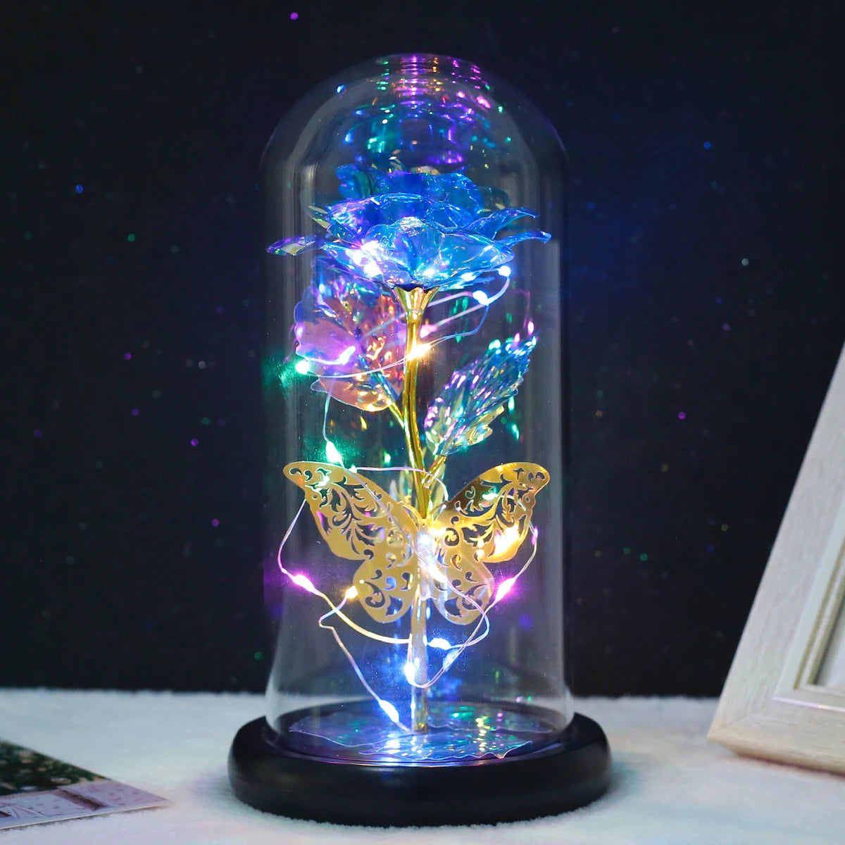 Enchanted Galaxy Rose with LED Butterflies