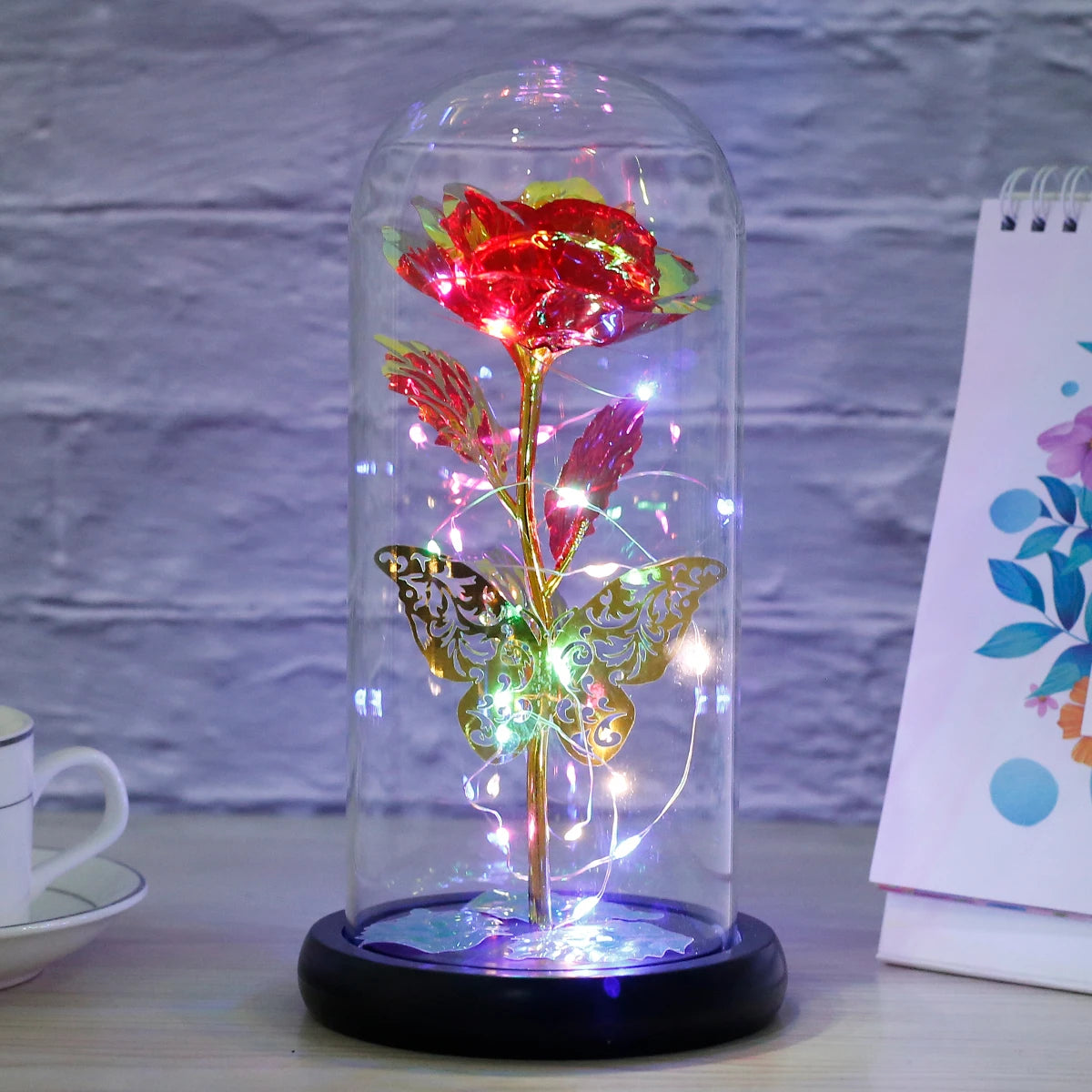 Enchanted Galaxy Rose with LED Butterflies