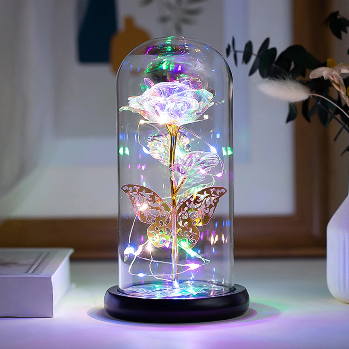 Enchanted Galaxy Rose with LED Butterflies